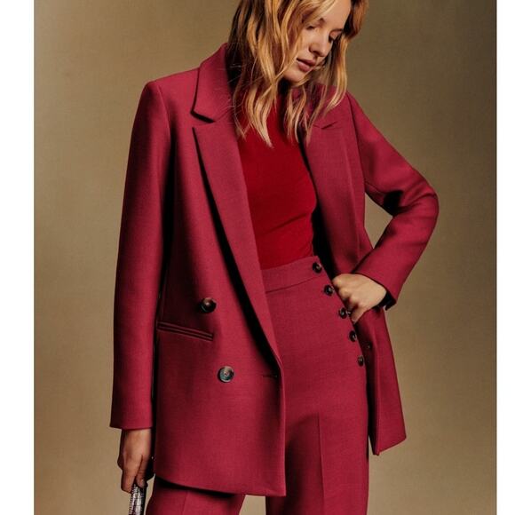 Sezane Chelsea Marino Burgundy Suit - Jacket and Pants Size 2 or FR 34 - Picture 2 of 16